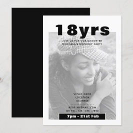 モダンな18歳の誕生日写真招待状 ブラック 招待状