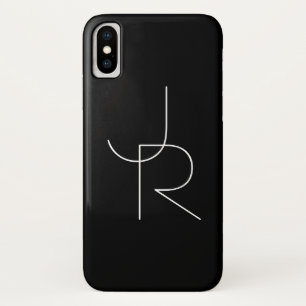 モダンな2つの重なり合うイニシャル 黒地に白 iPhone X ケース