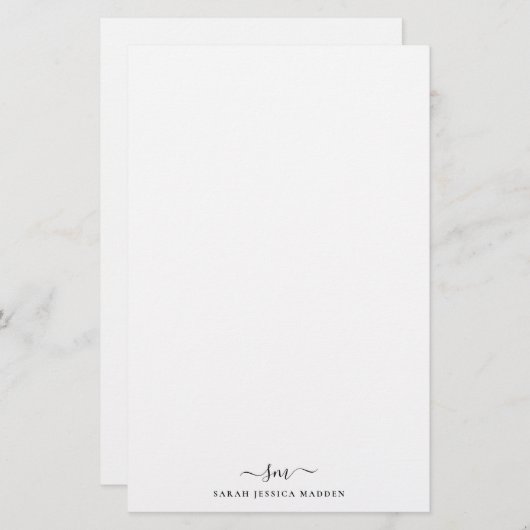 モダンな2文字のイニシャルガールスクリプトスワッシュ 便箋 (正面/裏面)