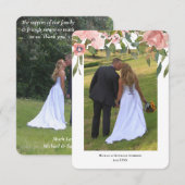 モダンな2枚の写真が入るブッシュローズの花のウェディングカード サンキューカード (正面/裏面)