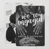 モダンな2枚の写真でエレガントな"We're Engaged" 案内状 (正面/裏面)