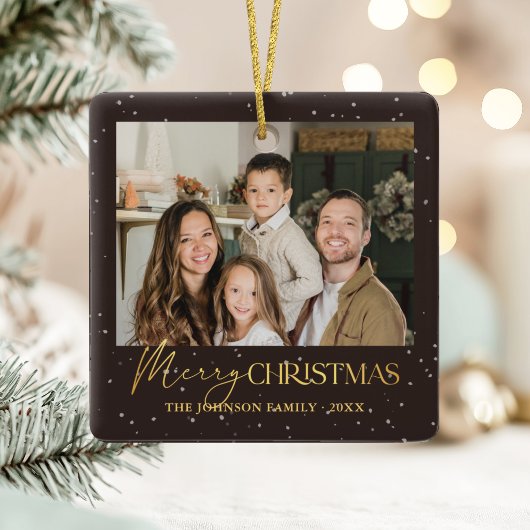 モダンな2枚の写真で家族のメリークリスマス セラミックオーナメント