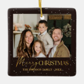 モダンな2枚の写真で家族のメリークリスマス セラミックオーナメント (正面)