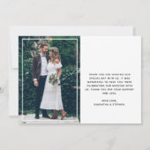 モダンな2枚の写真とカスタムテキストの結婚式御礼カード サンキューカード (裏面)