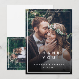 モダンな2枚の写真とカスタムテキストの結婚式御礼カード サンキューカード