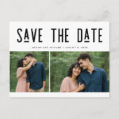 モダンな2枚の写真の結婚式延期はがき 案内ポストカード (正面)