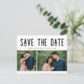 モダンな2枚の写真の結婚式延期はがき 案内ポストカード (スタンド正面)