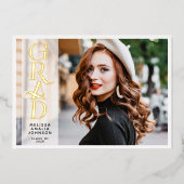 モダンな2枚の写真を使った卒業証書の本物の箔押しのお知らせ 箔招待状 (正面)