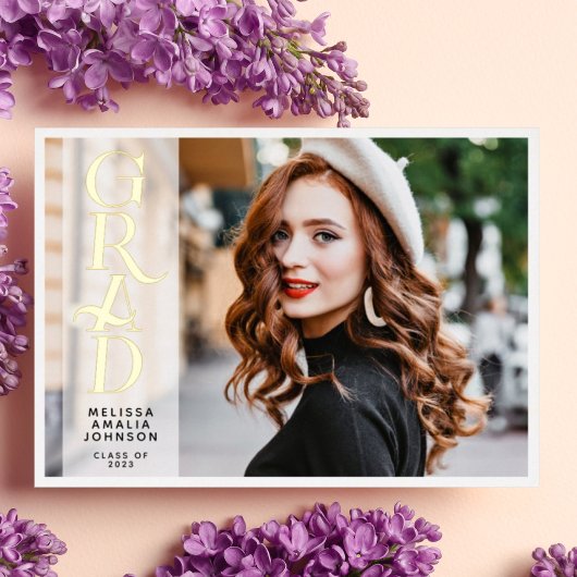 モダンな2枚の写真を使った卒業証書の本物の箔押しのお知らせ 箔招待状