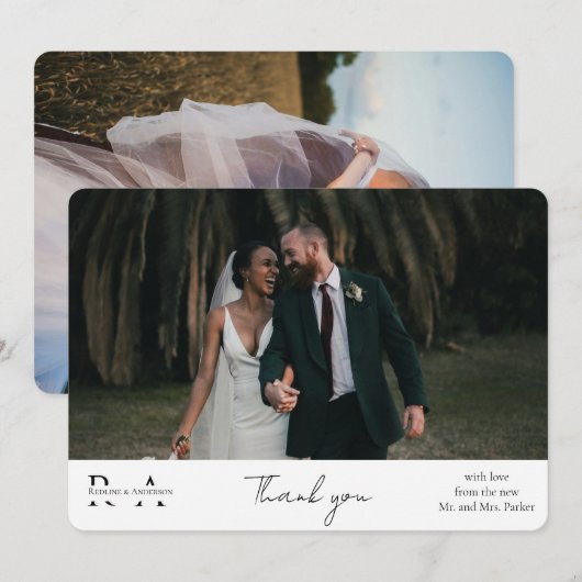 モダンな2枚の写真を使った結婚式の御礼カード サンキューカード (正面/裏面)