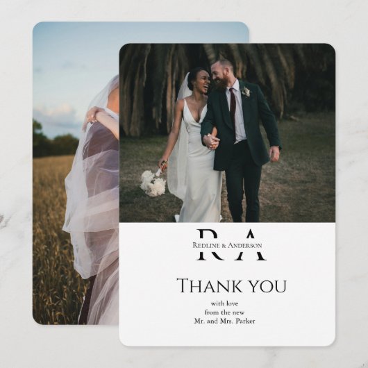 モダンな2枚の写真を使った結婚式の御礼カード サンキューカード (正面/裏面)