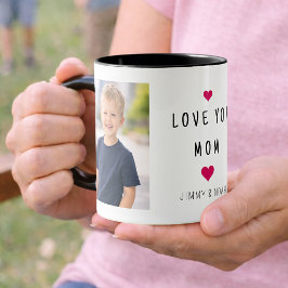 モダンな2枚の写真コラージュで「Love You Mom」 マグカップ