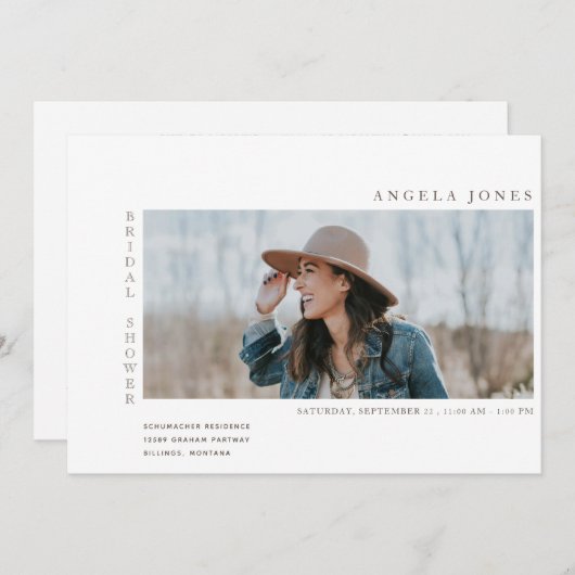 モダンな2枚の写真付きホワイトウェディング招待状 招待状 (正面/裏面)