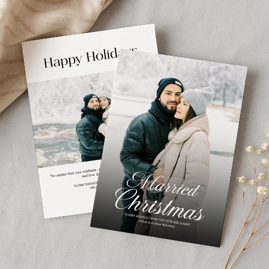 モダンな2枚の写真入り家族クリスマスカード シーズンカード