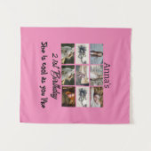 モダンな21歳の誕生日パーソナライズ9枚の写真コラージュ タペストリー (正面(横))