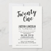 モダンな21歳の誕生日パーティー招待状　シンプルな黒 招待状 (正面)