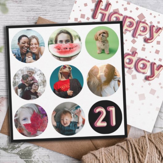 モダンな21歳の誕生日写真コラージュ＆バルーン テキスト シーズンカード