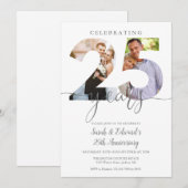 モダンな25周年結婚記念日 2枚の写真 招待状 (正面/裏面)