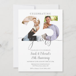 モダンな25周年結婚記念日 2枚の写真 招待状