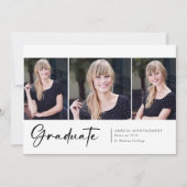 モダンな3つの写真スクリプトフォント 卒業生 案内状 (正面)