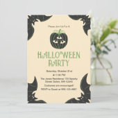 モダンな3つの目をしたカボチャとコウモリのハロウィンパーティー 招待状 (スタンド正面)