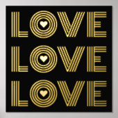モダンな3文字の「LOVE」とハートのブラック 箔ポスター (正面)
