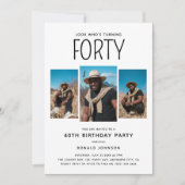 モダンな3枚のフォトコラージュ 40歳の誕生日パーティー 招待状 (正面)