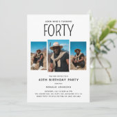 モダンな3枚のフォトコラージュ 40歳の誕生日パーティー 招待状 (スタンド正面)
