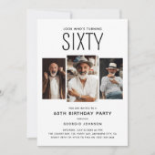 モダンな3枚のフォトコラージュ 60歳の誕生日パーティー 招待状 (正面)