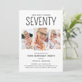モダンな3枚のフォトコラージュ 70歳の誕生日パーティー 招待状 (スタンド正面)