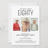 モダンな3枚のフォトコラージュ 80歳の誕生日パーティー 招待状 (正面)