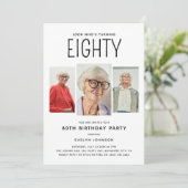 モダンな3枚のフォトコラージュ 80歳の誕生日パーティー 招待状 (スタンド正面)