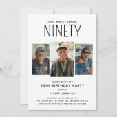 モダンな3枚のフォトコラージュ 90歳の誕生日パーティー 招待状 (正面)