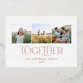 モダンな3枚の写真が一緒にクリスマスを祝う錆びた家族 箔シーズンカード (正面)