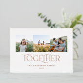 モダンな3枚の写真が一緒にクリスマスを祝う錆びた家族 箔シーズンカード (立ち正面)