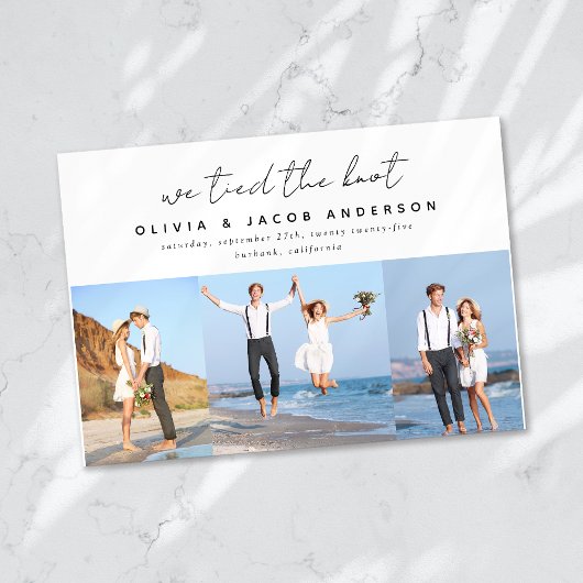 モダンな3枚の写真でお伝えする、ひっそりと結婚したという結婚報告カード 案内状