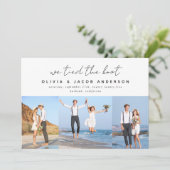 モダンな3枚の写真でお伝えする、ひっそりと結婚したという結婚報告カード 案内状 (スタンド正面)