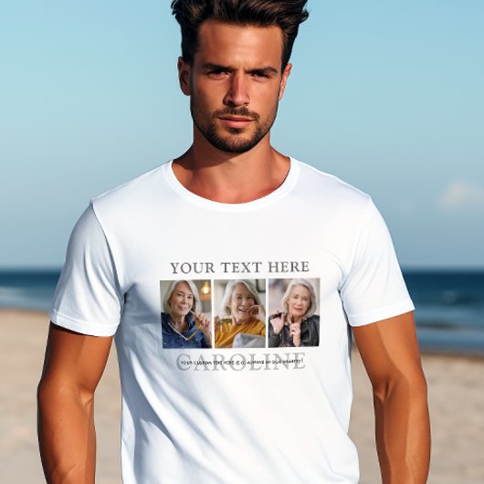 モダンな3枚の写真とカスタムテキストの追悼/記念Tシャツ Tシャツ