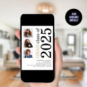 モダンな3枚の写真と大胆な2023年白い卒業証書 招待状