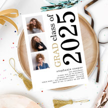 モダンな3枚の写真と大胆な2023年白い卒業証書