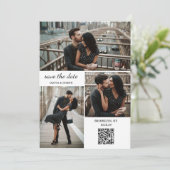 モダンな3枚の写真とQRコードの結婚式 セーブザデート (スタンド正面)