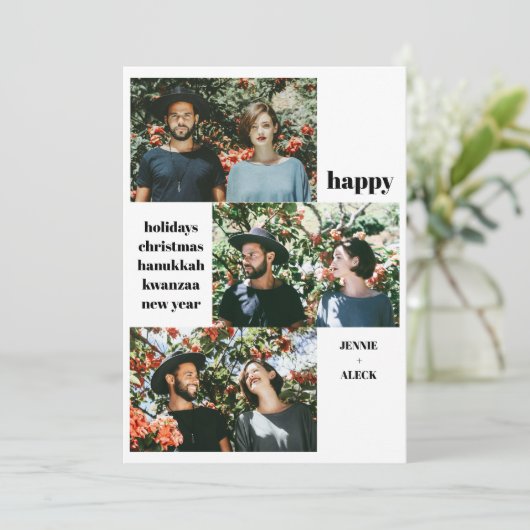 モダンな3枚の写真のモノクロコラージュクリスマス シーズンカード (スタンド正面)