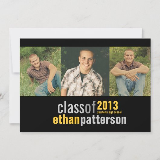 モダンな3枚の写真を使った卒業パーティーお知らせ 招待状 (正面)