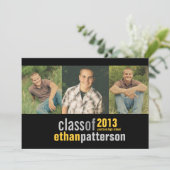 モダンな3枚の写真を使った卒業パーティーお知らせ 招待状 (スタンド正面)