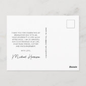 モダンな3枚の写真を使った卒業式のワインレッドの感謝メッセージカード ポストカード (裏面)