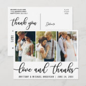 モダンな3枚の写真を使った結婚式の愛と感謝を表すブラックスクリプト ポストカード (正面/裏面)