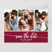 モダンな3枚の写真コラージュ ウェディング セーブ・ザ・デート ポストカード (正面)
