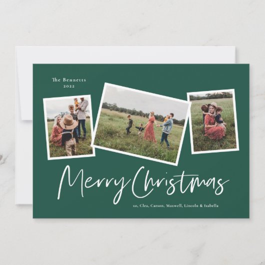 モダンな3枚の写真コラージュ メリークリスマス シーズンカード (正面)