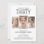 モダンな3枚の写真コラージュ 30歳の誕生日パーティー 招待状 (正面)