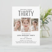 モダンな3枚の写真コラージュ 30歳の誕生日パーティー 招待状 (スタンド正面)